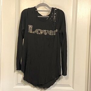 CHASER Long sleeve Embellished "LOVER" tee,  Womens Large